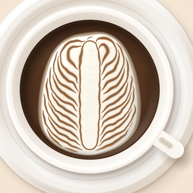 A rosetta poured into an espresso cup, seen from above